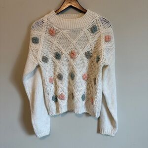 VTG Hand knitted Sweater Womens M Ramie Chunky Knit French Feminine Cottagecore